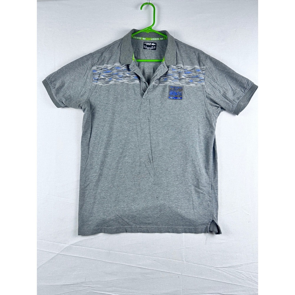 Lacoste‎ Sport Mens Gray Heather Wave Graphic Polo Shirt XL FR 6 Patch Logo